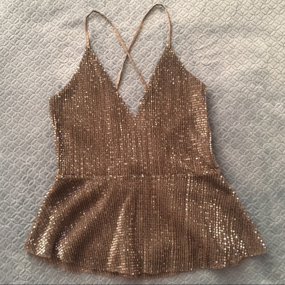 NWT Express Strappy Sequin Tank Top, Tan - Picture 3 of 5